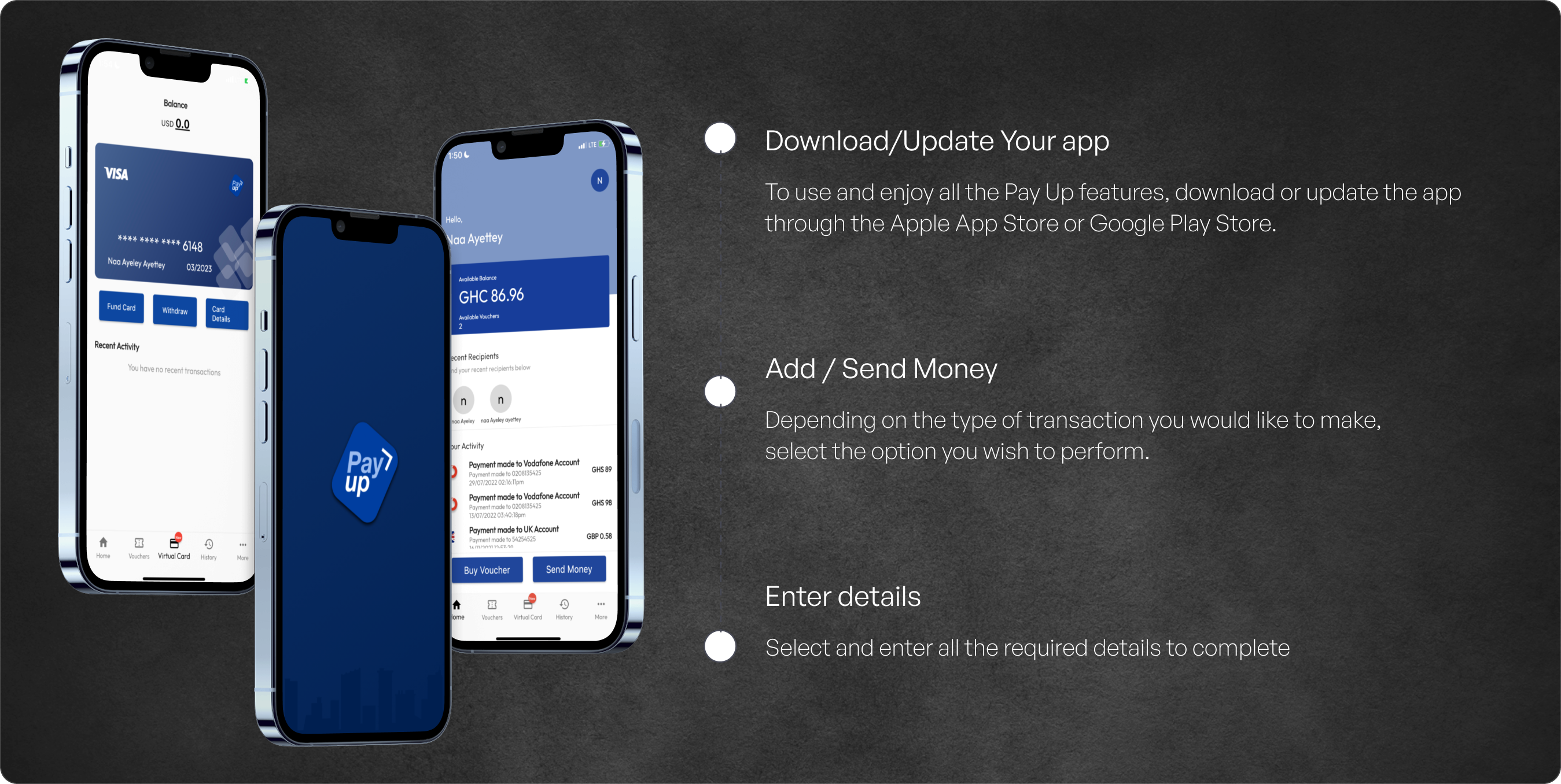 Payup mobile screens